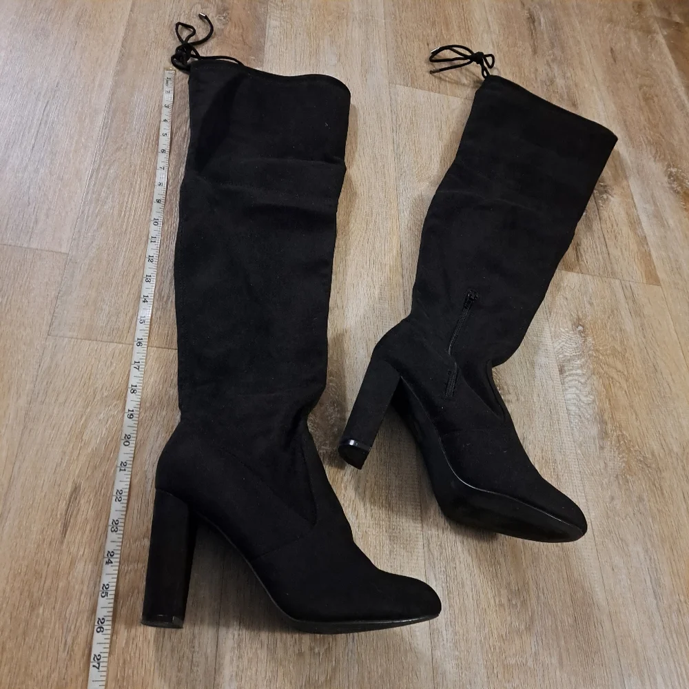 Fashion Nova Black Over The Knee-High Suede Heeled Boots Women's Size 9